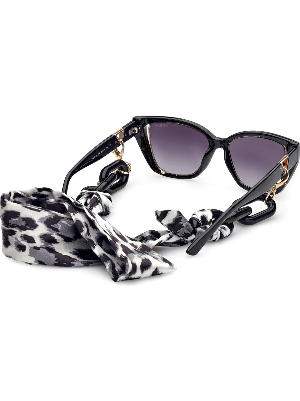 Gradient smoke lens on Guess GU7816 01B black acetate sunglasses