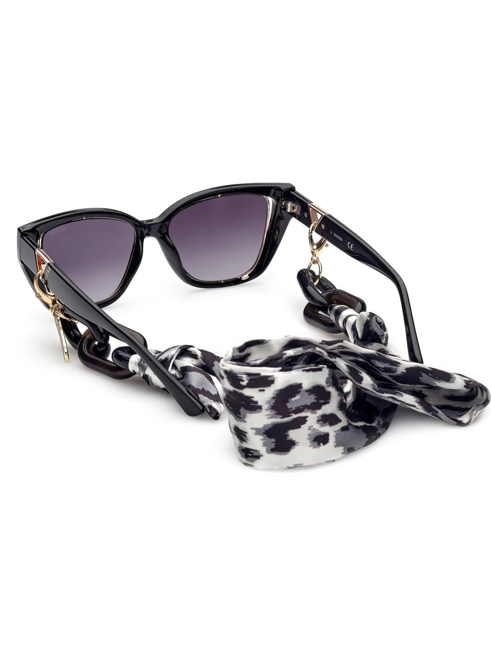Leopard print scarf accessory detail on Guess GU7816 01B sunglasses